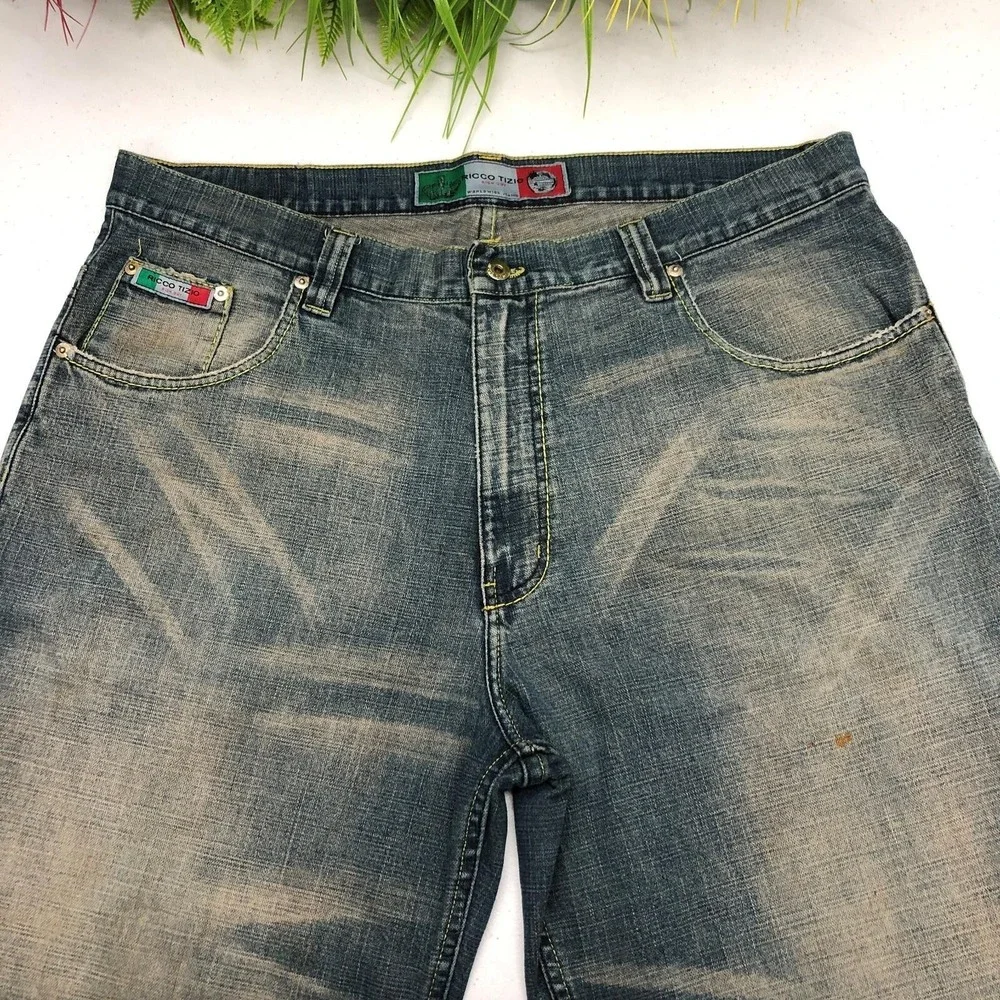Ricco Tizio Rich Guy Jeans Mens 40x30 Blue Relaxed Straight Denim Distressed